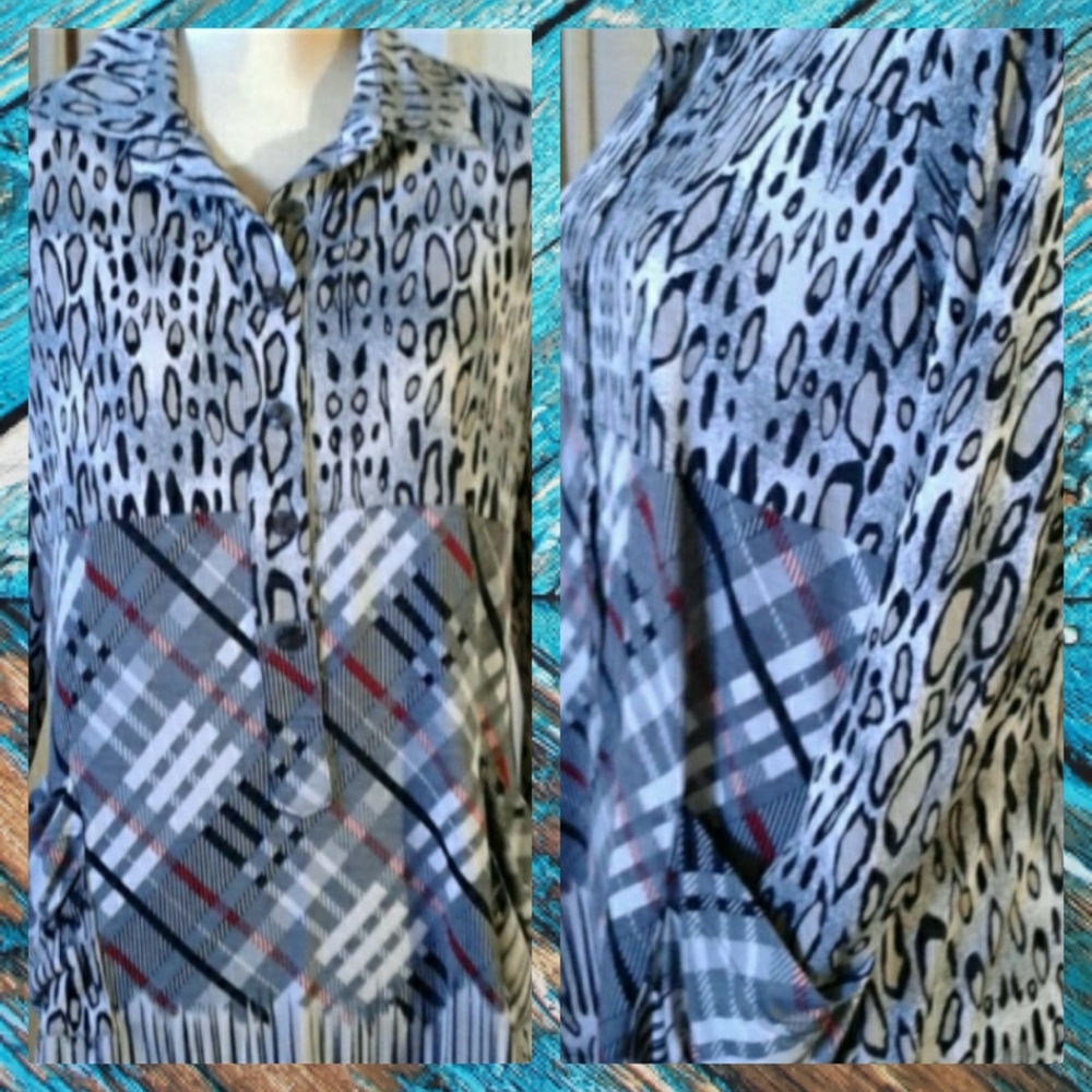 Jikee High Fashion Leopard/Plaid Tunic